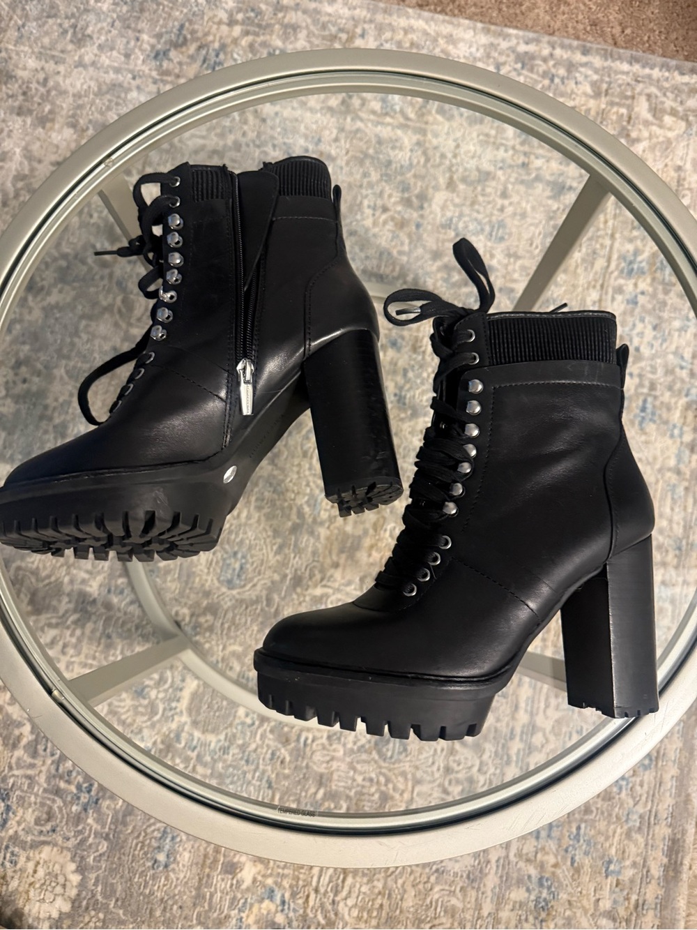 Vince Camuto Black Leather Lace Up Combat Boots Size 7.5